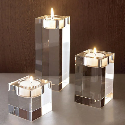 Crystal Glass Cuboid Candle Holders